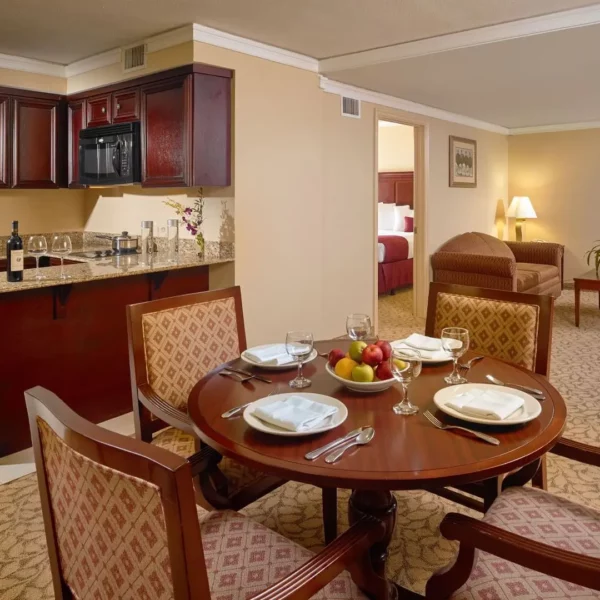 guest suite with kitchen and dining area at beautiful oceanfront Plaza Resort & Spa in Daytona Beach Florida