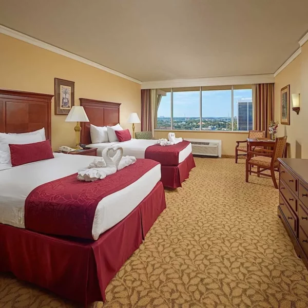 guest room with two beds at beautiful oceanfront Plaza Resort & Spa in Daytona Beach Florida