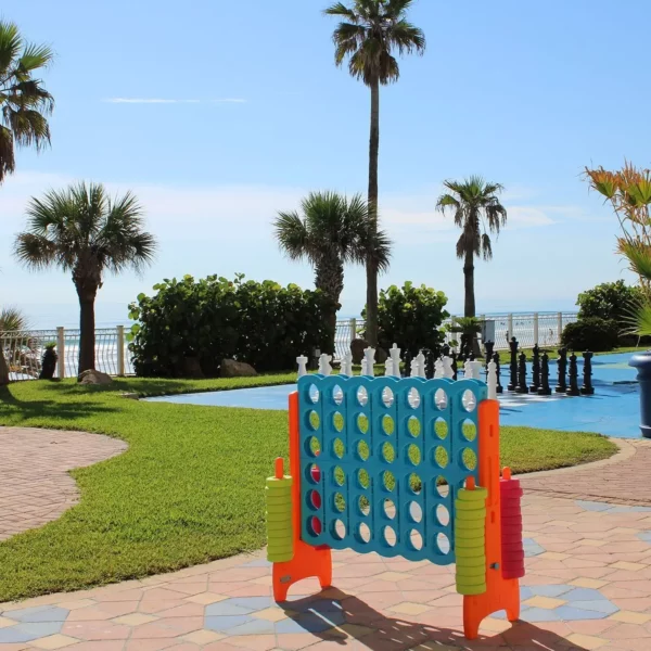 giant tic tac toe and giant chess game on the lawn at beautiful oceanfront Plaza Resort & Spa in Daytona Beach Florida