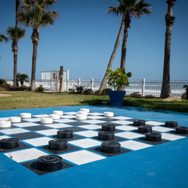 giant checkers game on the lawn at beautiful oceanfront Plaza Resort & Spa in Daytona Beach Florida