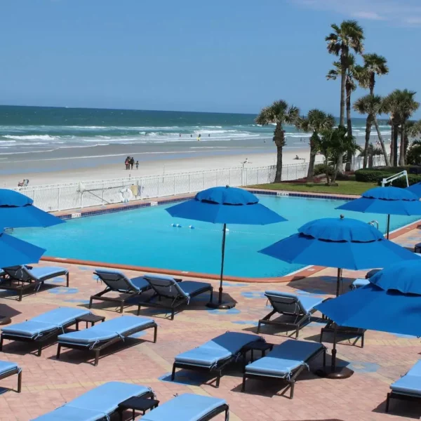 beachfront pool at beautiful oceanfront Plaza Resort & Spa in Daytona Beach Florida
