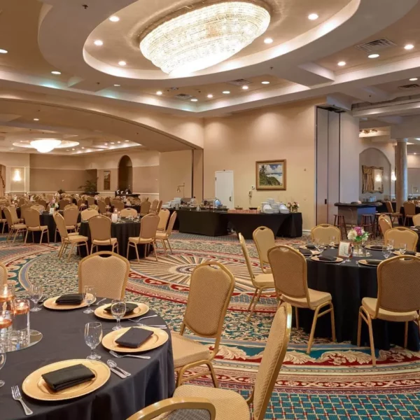 luxury ballroom set up for a wedding reception at beautiful oceanfront Plaza Resort & Spa in Daytona Beach Florida