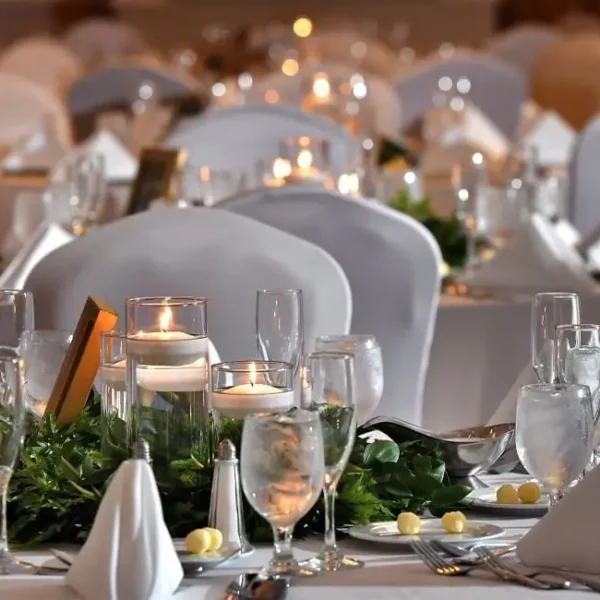 closeup of tablescape for a wedding reception