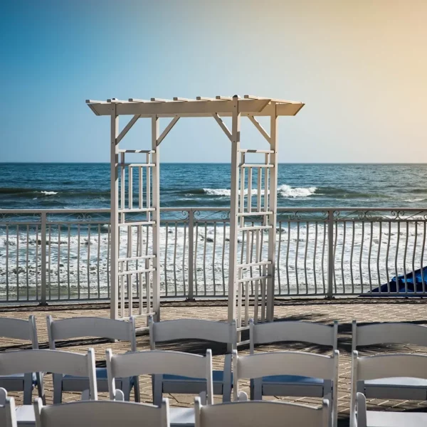 wedding altar in front of the ocean at beautiful oceanfront Plaza Resort & Spa in Daytona Beach Florida