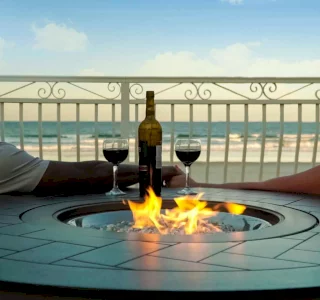 beachside firepit at beautiful oceanfront Plaza Resort & Spa in Daytona Beach Florida